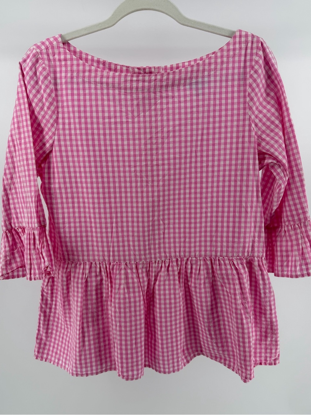 Haley & The Hound Pink White Gingham Button Back Cotton Blouse, Women's Small